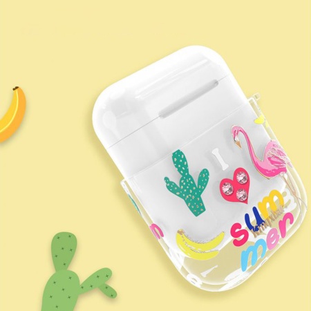 Чехол пластиковый Kingxbar со шнурком для Airpods 2, прозрачный, фламинго1 (6) фото