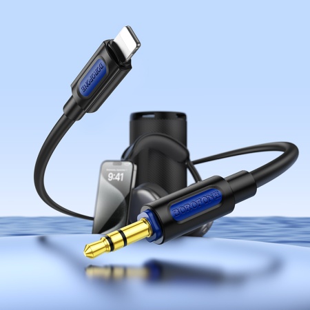 Аудиокабель BOROFONE BL20 True sound AUX Jack 3,5 (m) - Lightning (m), 1 м, черный фото