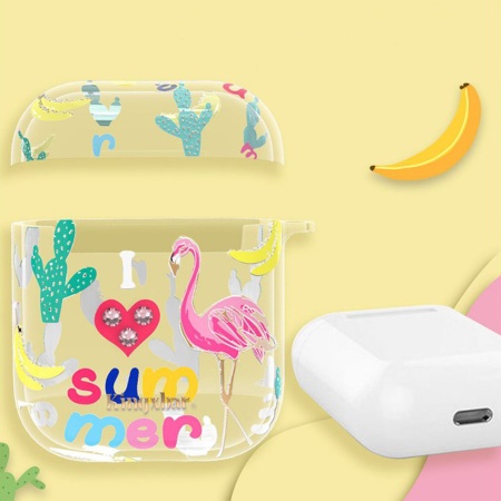 Чехол пластиковый Kingxbar со шнурком для Airpods 2, прозрачный, фламинго1 (6) фото