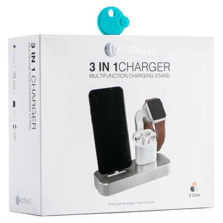 Настольная зарядная станция COTEetCI CS7201-TS BASE 19 3-in-1 для iPhone+Airpods+Apple Watch, серебристый фото