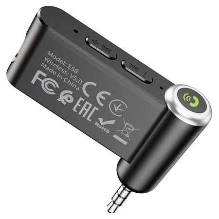 Автомобильный Bluetooth-приемник HOCO E58 Magic, 140 мАм, Jack 3.5мм/Bluetooth, черный
