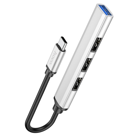 USB HUB разветвитель HOCO HB26 4 в 1 Type-C (m) - USB3.0 (f) + 3xUSB2.0 (f), серебристый фото