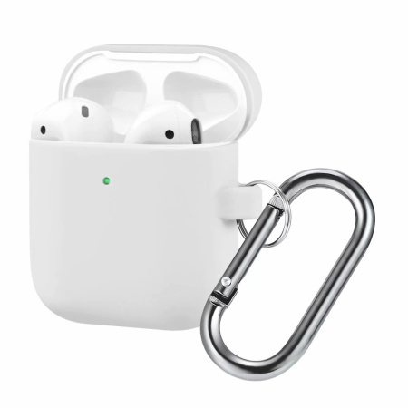 Чехол силиконовый с карабином для Airpods 2, белый (6) фото