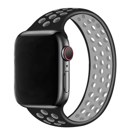 Ремешок-браслет силиконовый перфорированный Great Case Solo Loop для Apple Watch 42/44/45/49 мм, S(135мм), черный+серый (7) фото
