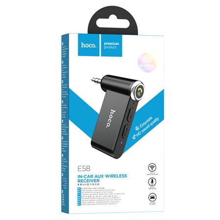 Автомобильный Bluetooth-приемник HOCO E58 Magic, 140 мАм, Jack 3.5мм/Bluetooth, черный