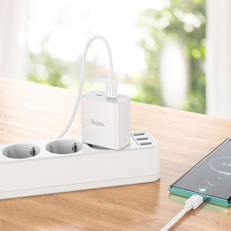 Сетевое зарядное устройство HOCO C108A Leader 2xUSB-C, 3.0A, 35W, белый фото