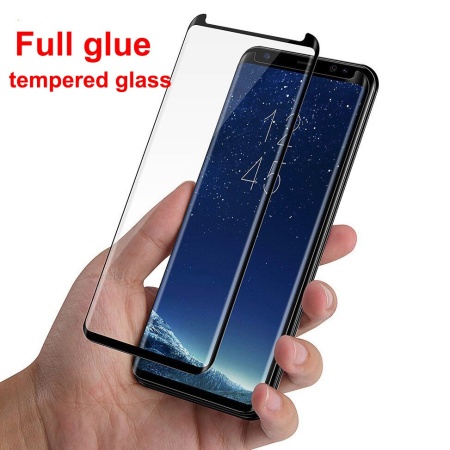 Защитное стекло для Samsung S8 Plus/S9 Plus, Full Glue 3D, с вырезом под камеру и датчики, прозрачный+черная рамка фото