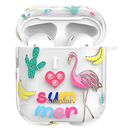 Чехол пластиковый Kingxbar со шнурком для Airpods 2, прозрачный, фламинго1 (6) фото