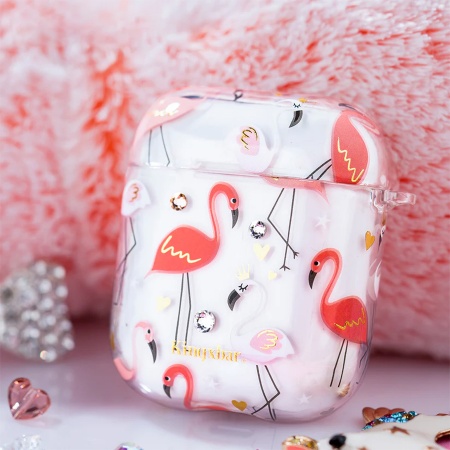 Чехол пластиковый Kingxbar со шнурком для Airpods 2, прозрачный, фламинго3 (8) фото