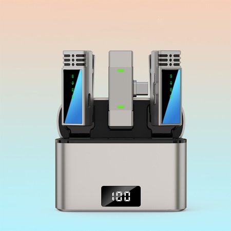 Микрофон петличный беспроводной JMARY MW-15 Type-C, Bluetooth, серый металлик фото