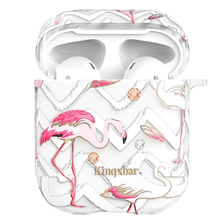 Чехол пластиковый Kingxbar со шнурком для Airpods 2, прозрачный, фламинго5 (10) фото