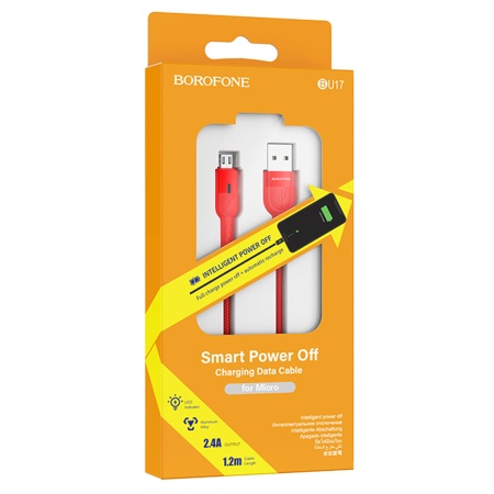 Кабель USB BOROFONE BU17 Starlight USB - MicroUSB, 2.4А, 1.2 м, красный фото