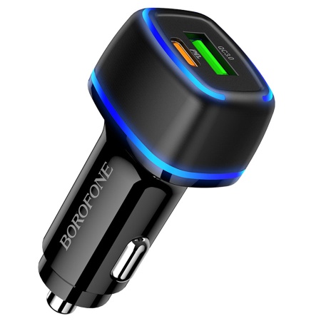 Автомобильное зарядное устройство BOROFONE BZ14A Mercury, 1xUSB + 1xUSB-C, 3A, 20W, черный фото