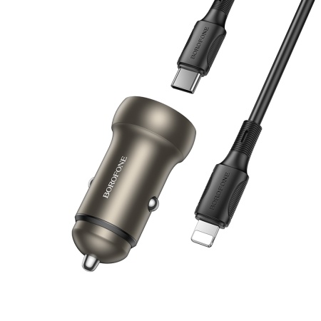 Автомобильное зарядное устройство BOROFONE BZ32A Fresh, 1xUSB + 1xUSB-C с Кабелем Type-C - Lightning, 3A, 30W, золотой фото