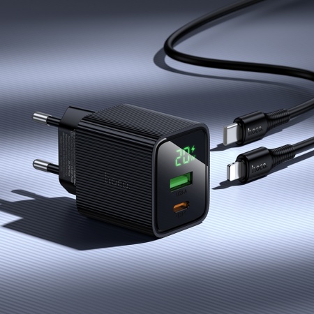Сетевое зарядное устройство HOCO CS83A Excellent 1xUSB + 1xUSB-C с Кабелем Type-C - Lightning, 3A, 20W, черный фото