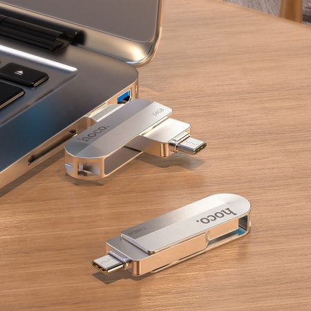USB флеш-накопитель HOCO UD10 Wise, USB 3.0/Type-C, 64GB, серебристый фото