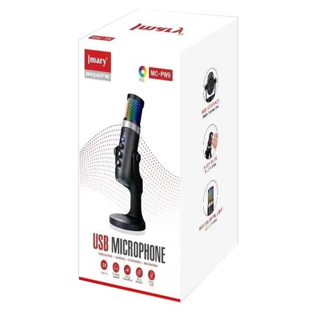 Микрофон универсальный кардиоидный JMARY MC-PW9 RGB, USB/Type-C+Jack 3.5 mm, 1.8 м, черный фото