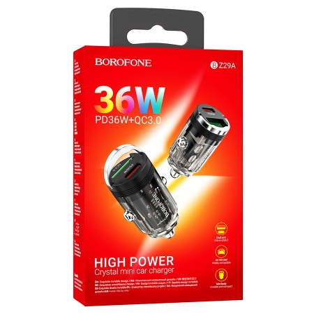 Автомобильное зарядное устройство BOROFONE BZ29A Talented, 1xUSB + 1xUSB-C, 3A, 36W, черный фото