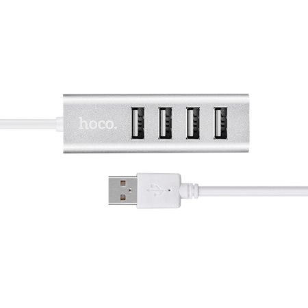USB HUB разветвитель HOCO HB1 4 в 1 USB2.0 (m) - 4xUSB2.0 (f), 80 см, серебристый фото