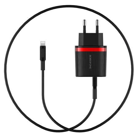 Сетевое зарядное устройство BOROFONE BA7A FlashPlug 2xUSB с Кабелем USB - Lightning, 2.4A, 10.8W, черный фото
