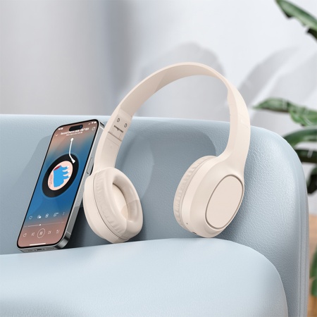 Беспроводные наушники накладные HOCO W46 Charm, Bluetooth, кремовый фото