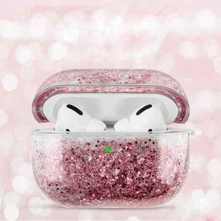 Чехол пластиковый Kingxbar со шнурком для Airpods Pro, прозрачный, фиолетовые блестки (27) фото