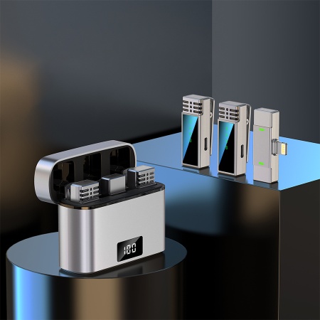 Микрофон петличный беспроводной JMARY MW-15 Lightning, Bluetooth, серый металлик фото