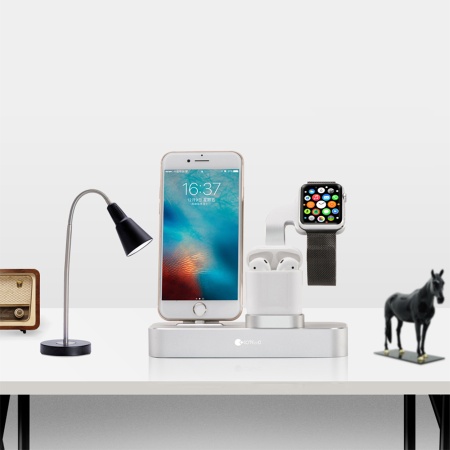 Настольная зарядная станция COTEetCI CS7201-TS BASE 19 3-in-1 для iPhone+Airpods+Apple Watch, серебристый фото
