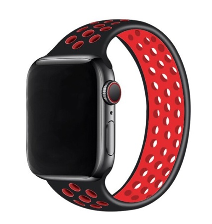 Ремешок-браслет силиконовый перфорированный Great Case Solo Loop для Apple Watch 42/44/45/49 мм, M(145мм), черный+красный (8) фото