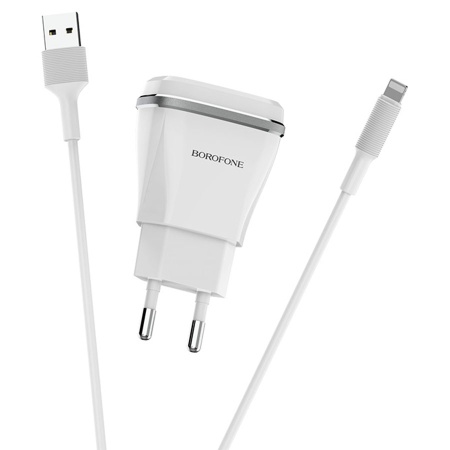 Сетевое зарядное устройство BOROFONE BA1A Joyplug 1xUSB с Кабелем USB - Lightning, 1A, белый фото
