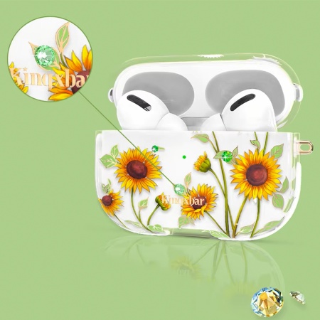 Чехол пластиковый Kingxbar со шнурком для Airpods Pro, прозрачный, подсолнухи (9) фото