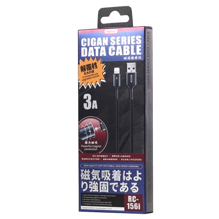 Кабель USB REMAX RC-156i Cigan USB - Lightning магнитный, 3A, 1 м, черный фото