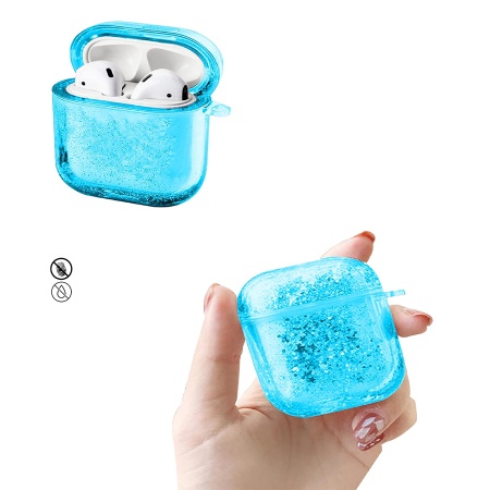Чехол пластиковый Kingxbar со шнурком для Airpods 2, прозрачный, голубые блестки (28) фото