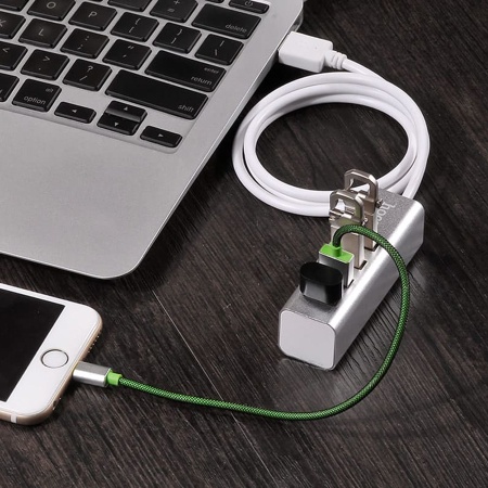 USB HUB разветвитель HOCO HB1 4 в 1 USB2.0 (m) - 4xUSB2.0 (f), 80 см, серебристый фото
