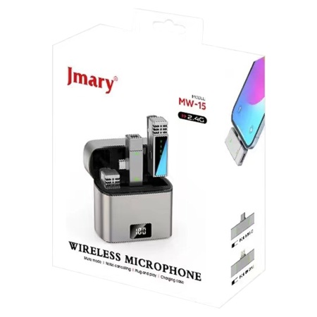 Микрофон петличный беспроводной JMARY MW-15 Type-C, Bluetooth, серый металлик фото
