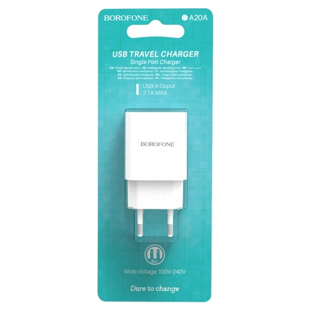 Сетевое зарядное устройство BOROFONE BA20A Sharp 1xUSB, 2A, белый фото