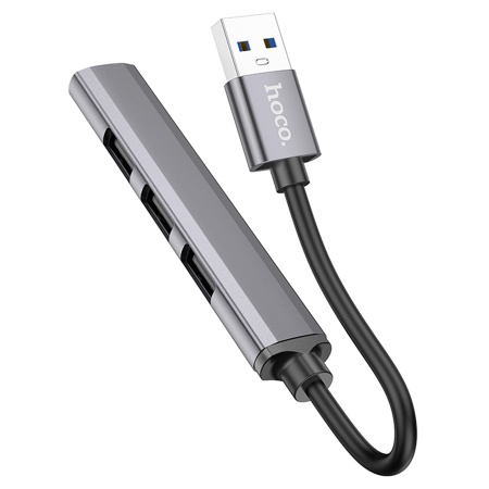 USB HUB разветвитель HOCO HB26 4 в 1 USB3.0 (m) - USB3.0 (f) + 3xUSB2.0 (f), серый металлик фото