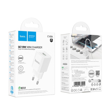 Сетевое зарядное устройство HOCO C145A Charm 1xUSB, 18W, белый фото