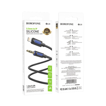 Аудиокабель BOROFONE BL20 True sound AUX Jack 3,5 (m) - Lightning (m), 1 м, черный фото