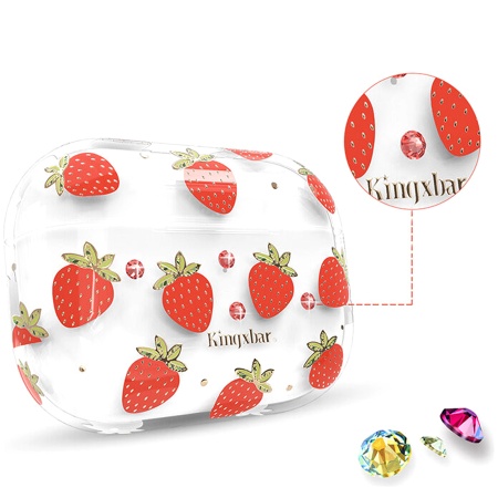 Чехол пластиковый Kingxbar со шнурком для Airpods Pro, прозрачный, клубника (2) фото