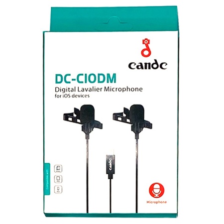 Микрофон петличный проводной CANDC DC-C10DM двойной, Lightning, черный фото