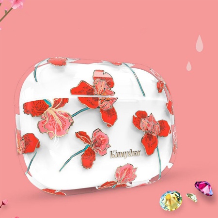 Чехол пластиковый Kingxbar со шнурком для Airpods Pro, прозрачный, розы (8) фото