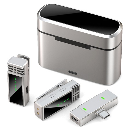 Микрофон петличный беспроводной JMARY MW-15 Type-C, Bluetooth, серый металлик фото