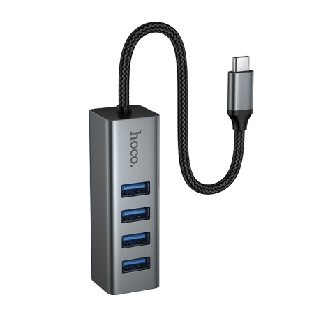 USB HUB разветвитель HOCO HB1C 4 в 1 Type-C (m) - 4xUSB3.0 (f), 1 м, серый металлик фото