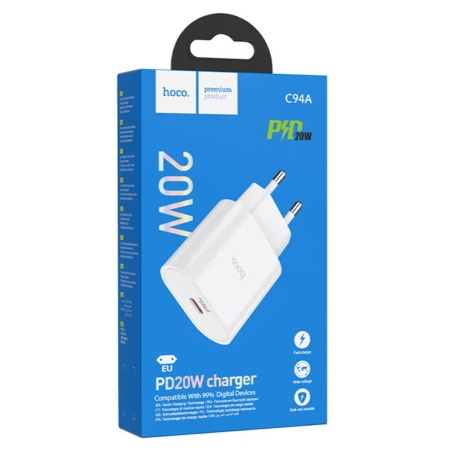 Сетевое зарядное устройство HOCO C94A 1xUSB-C, 3.0A, 20W, белый фото