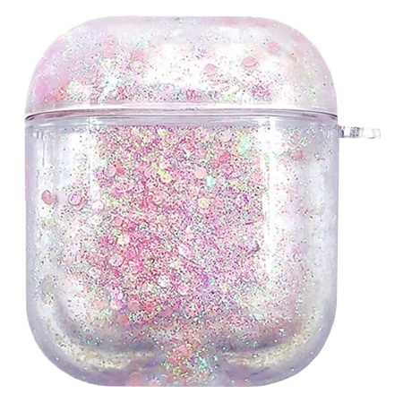 Чехол пластиковый Kingxbar со шнурком для Airpods 2, прозрачный, розовые блестки (29) фото