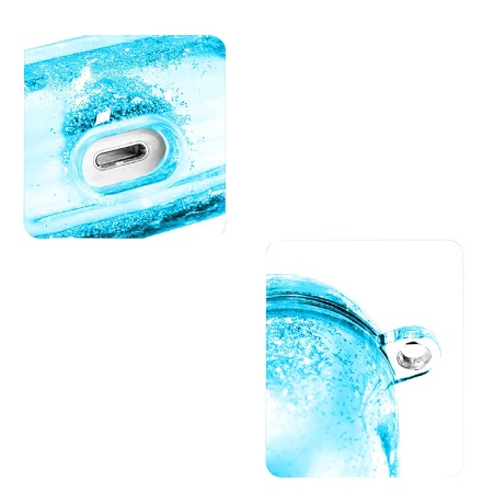Чехол пластиковый Kingxbar со шнурком для Airpods 2, прозрачный, голубые блестки (28) фото