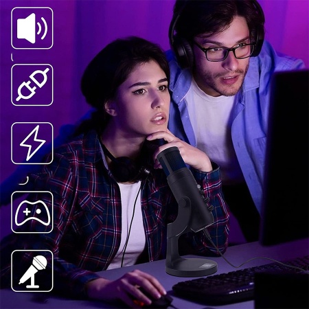 Микрофон универсальный кардиоидный JMARY MC-PW9 RGB, USB/Type-C+Jack 3.5 mm, 1.8 м, черный фото