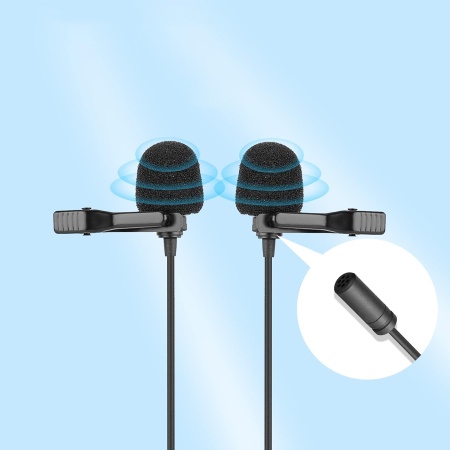 Микрофон петличный проводной CANDC DC-C2 Pro двойной, Jack 3.5mm, 6 м, черный фото