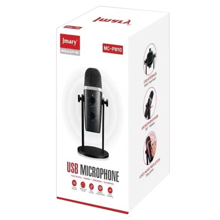 Микрофон универсальный кардиоидный JMARY MC-PW10, Type-C+Bluetooth+AUX, 1.8 м, черный фото